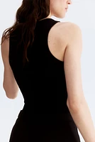 Silk-Blend Ribbed Thong Bodysuit