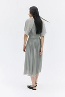 Pleated Tie-Belt Dress