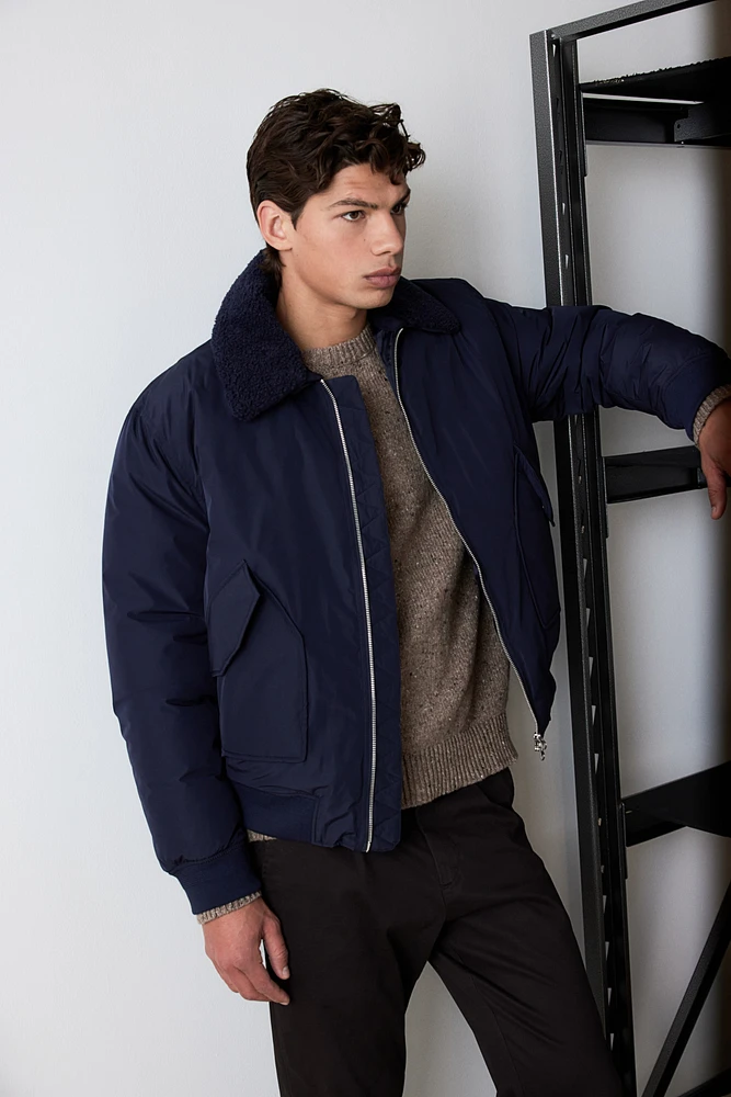 Regular Fit Bomber Jacket with Collar