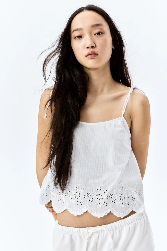 Embroidered Top with Tie Shoulder Straps