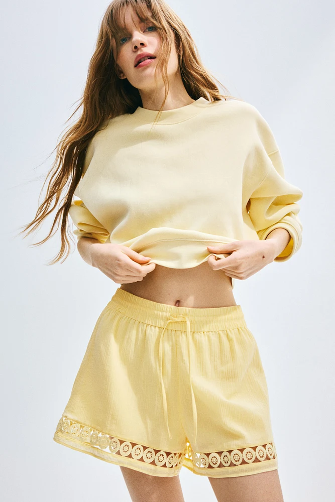 High-Waist Lace-Inset Drawstring Shorts