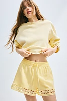 High-Waist Lace-Inset Drawstring Shorts