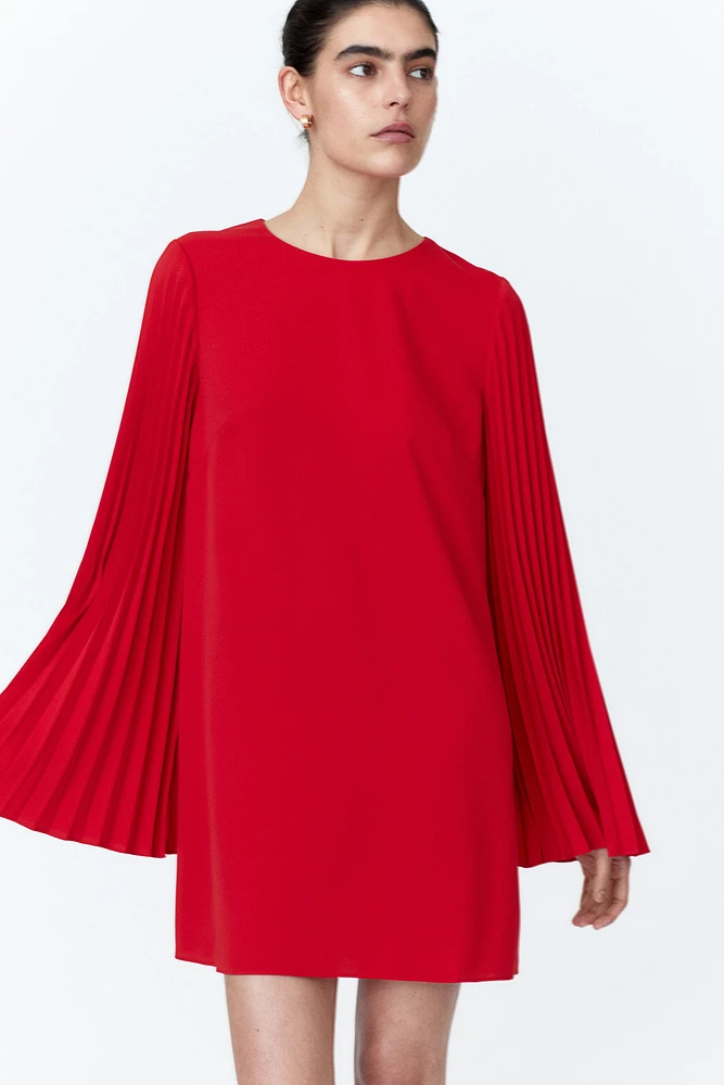 Pleated-Sleeve Dress