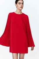 Pleated-Sleeve Dress