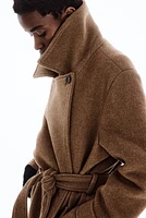 Wool-Blend Tie-Belt Coat