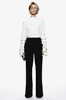 Flared Slit-Hem Twill Pants