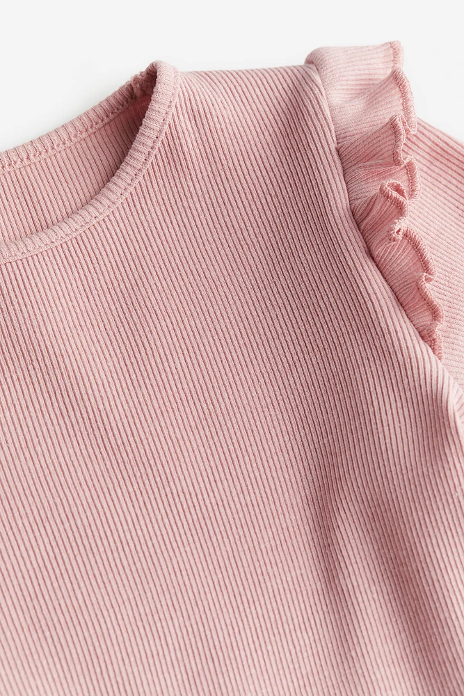 Ruffle-trimmed Ribbed Top