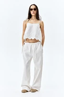 Embroidered Top with Tie Shoulder Straps