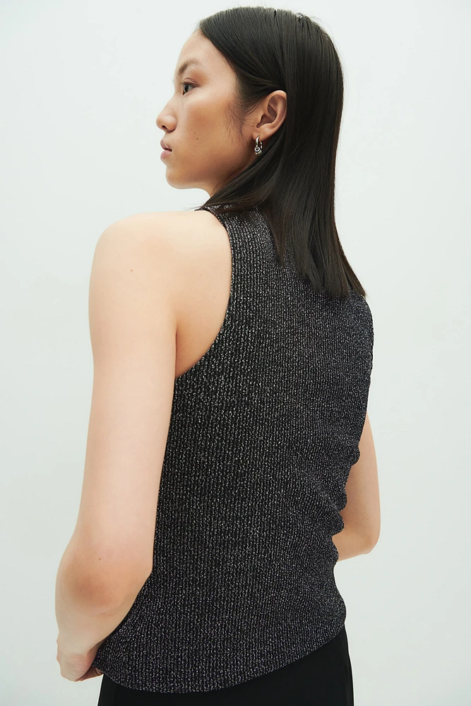 Glittery Mock Turtleneck Sleeveless Top