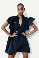 Flutter-Sleeve Dress with Eyelet Embroidery