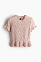 Ruffle-Trimmed Pointelle-Knit Top