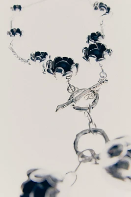 Floral-Detail Lariat Necklace