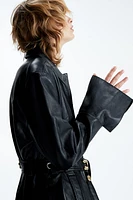 Statement-Button Leather Coat