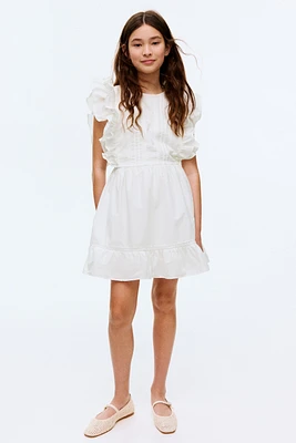 Flounce-Trimmed Cotton Dress