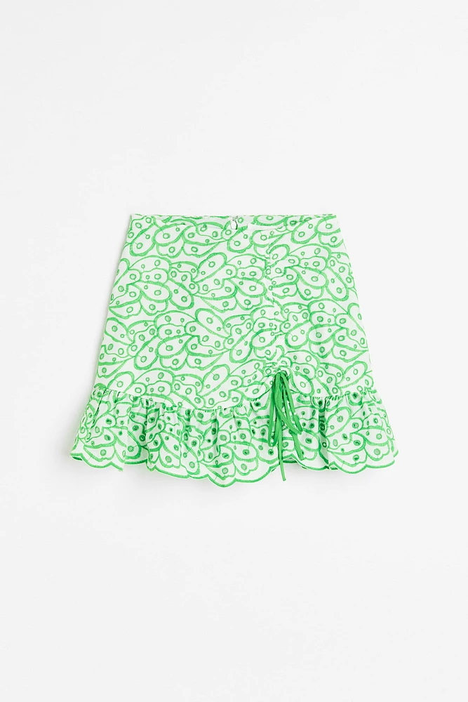 Drawstring-detail Skirt with Eyelet Embroidery