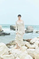 Flounced Rib-Knit Dress