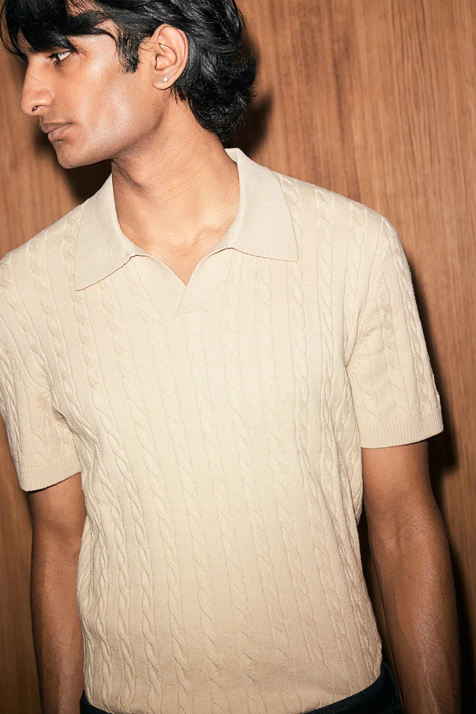 Regular-Fit Cable-Knit Polo Shirt