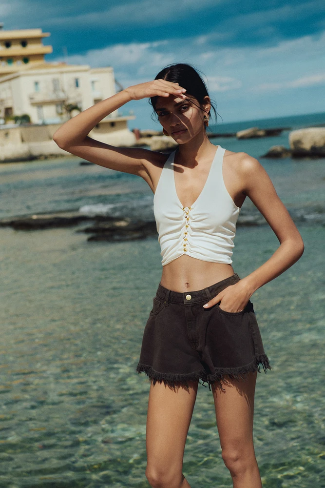 Frayed-Edge Denim Shorts
