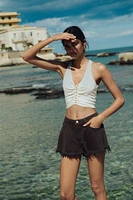 Frayed-Edge Denim Shorts