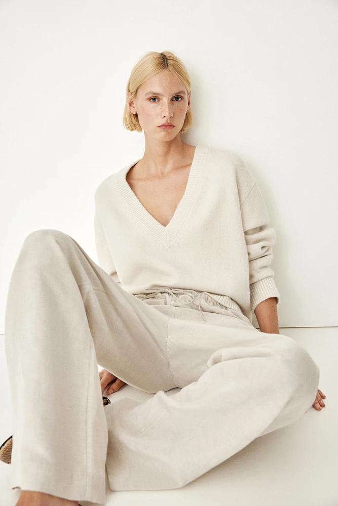 Straight linen-blend trousers