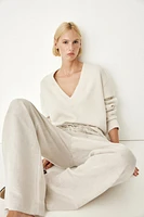 Straight linen-blend trousers