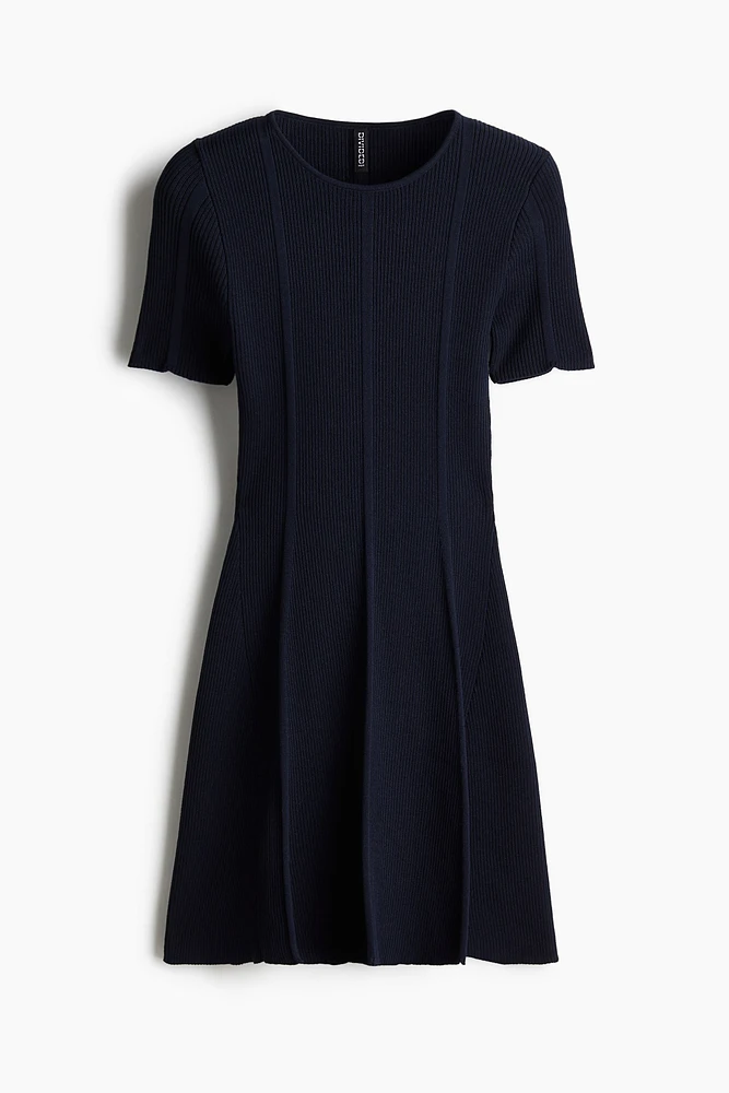 Rib-Knit Dress with Flared Skirt