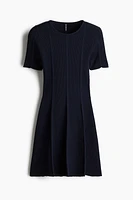 Rib-Knit Dress with Flared Skirt