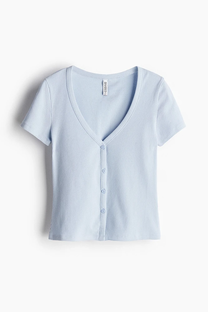 Ribbed Button-Front T-Shirt