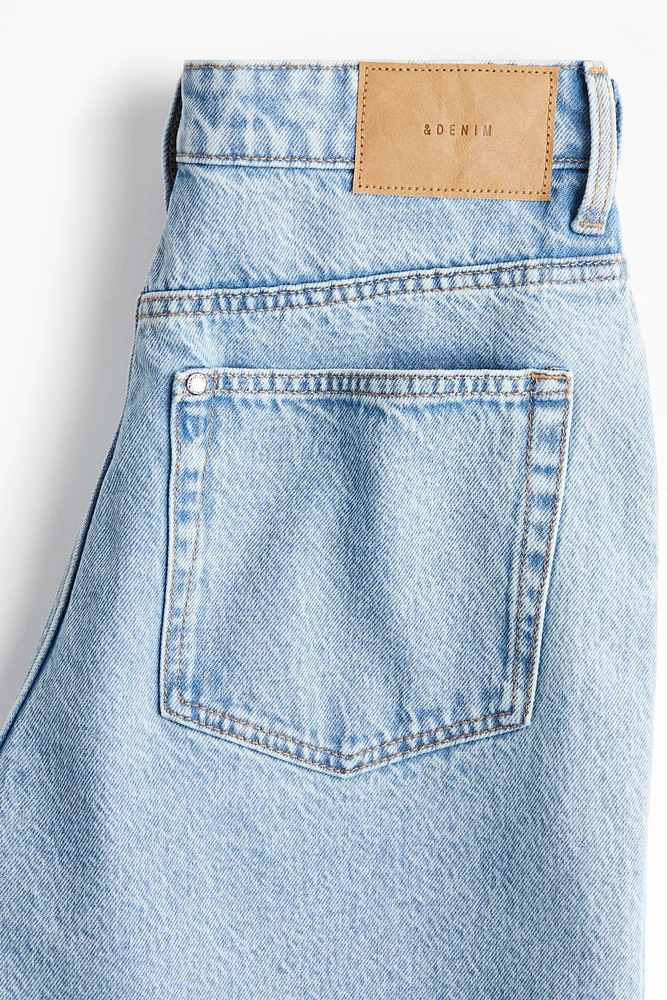 High-Waist Knee-Length Denim Shorts