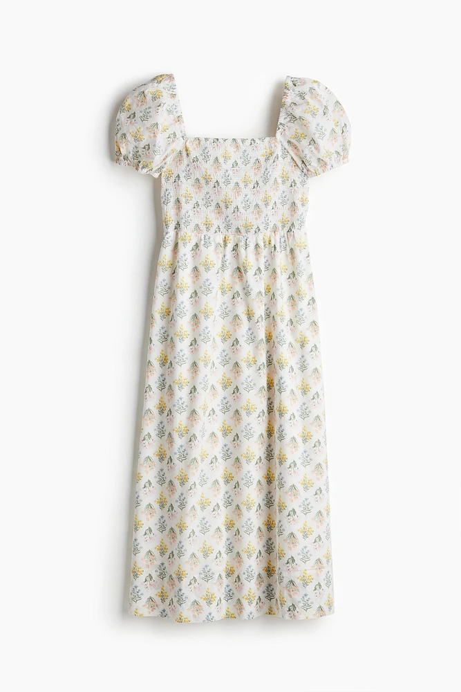 Puff-Sleeved Cotton Dress