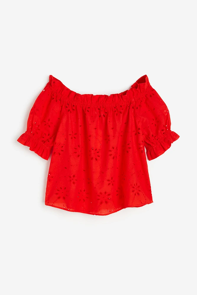 Off-the-shoulder Blouse with Eyelet Embroidery