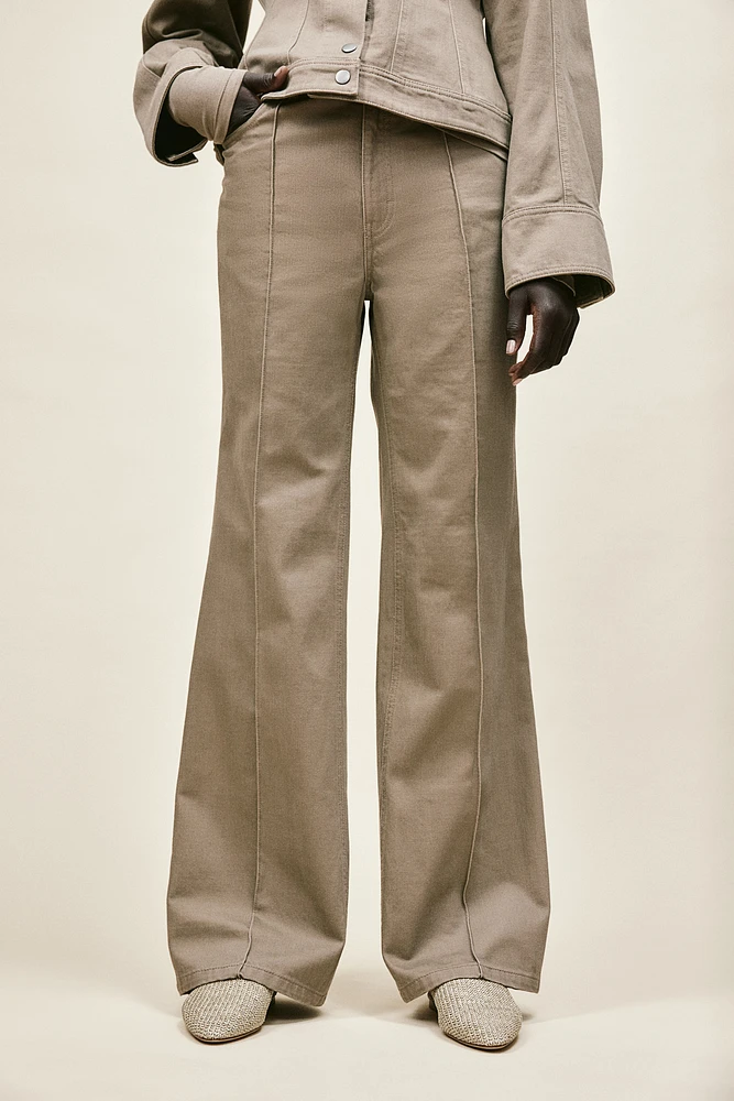 Flared Creased Twill Pants