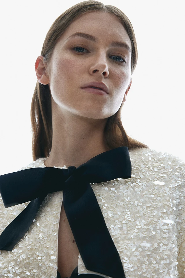 Sequined Bow-Front Jacket