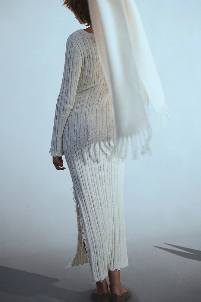 Frayed-edge Rib-knit Dress