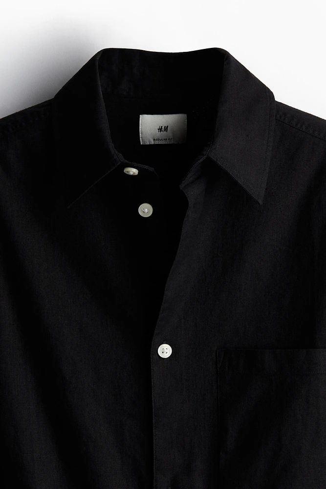 Regular Fit Short-sleeved Linen-Blend Shirt