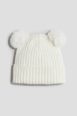 Rib-Knit Pompom Beanie