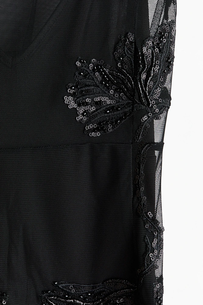 Sequin-Embroidered Mesh Dress