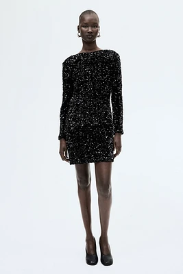 Sequined Dress with Low-Cut Back