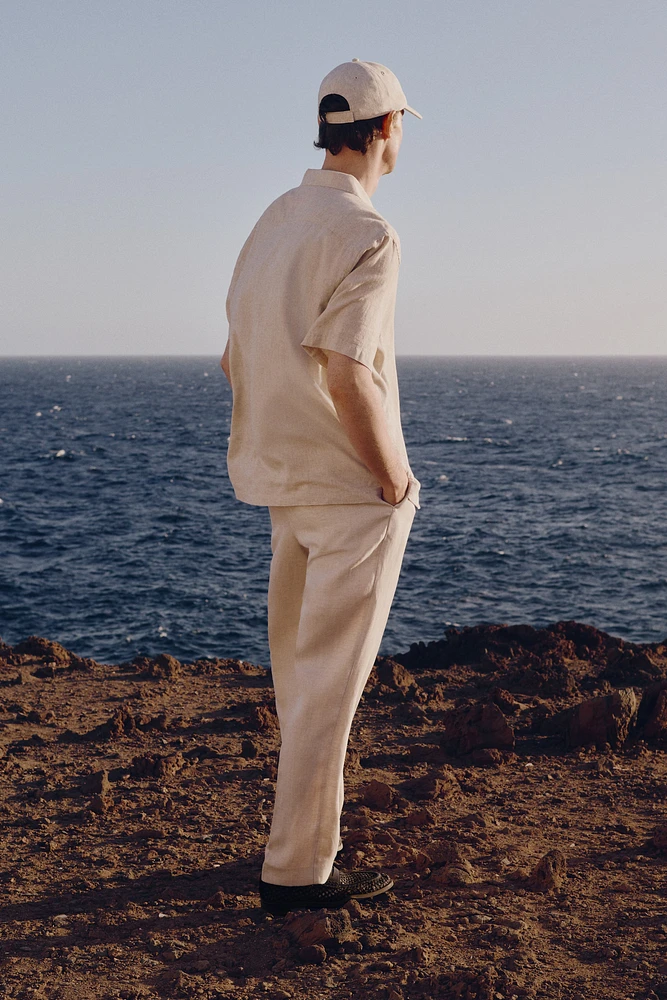 Regular-Fit Short-Sleeved Linen-Blend Shirt