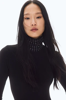 Stud-Detail Mock Turtleneck Bodysuit