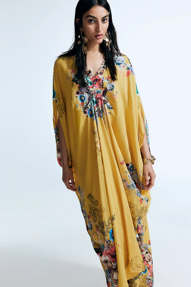 Silk-Blend Floral-Motif Kaftan Dress