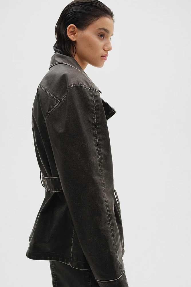 Distressed-Look Biker Jacket