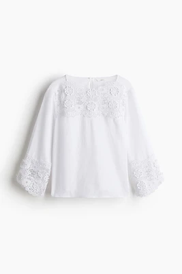 Linen-Blend Blouse with Embroidery