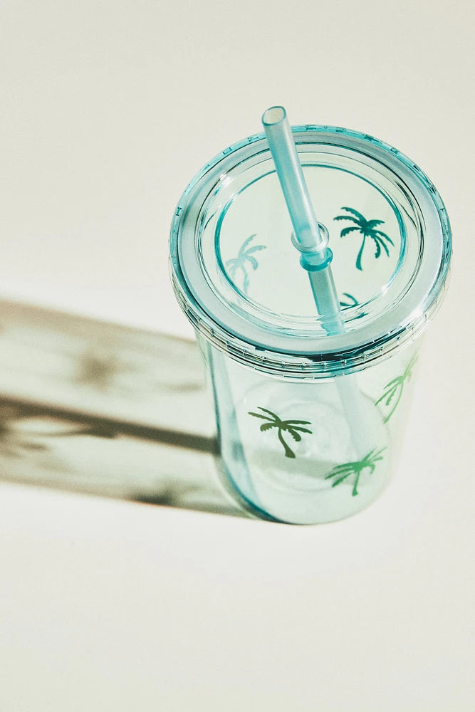 Patterned Plastic Mug with Straw