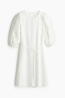 Dress with Eyelet-Embroidered Sleeves