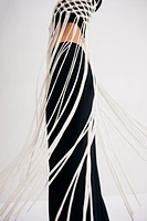 Fringe-trimmed Fishnet Dress