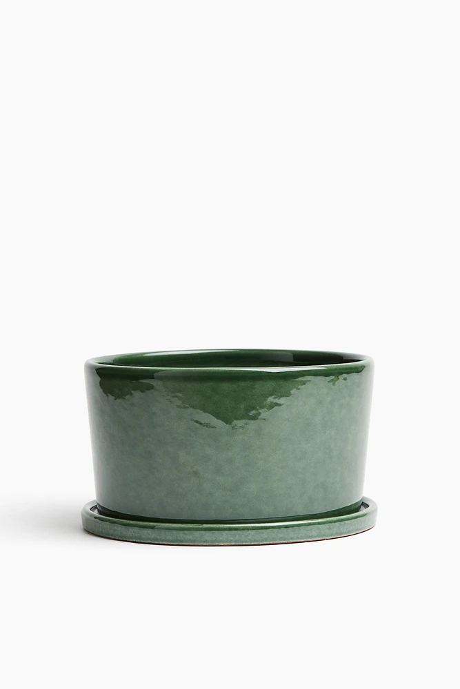 Wide Terracotta Plant Pot and Saucer