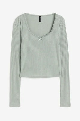 Lace-trimmed Ribbed Top