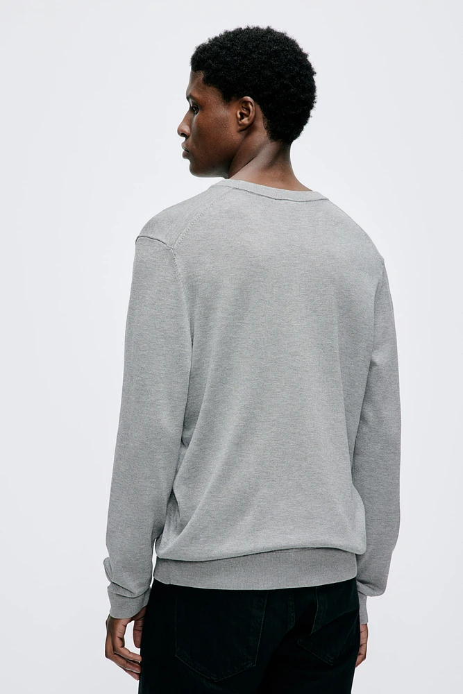 Slim Fit Fine-Knit V-Neck Sweater