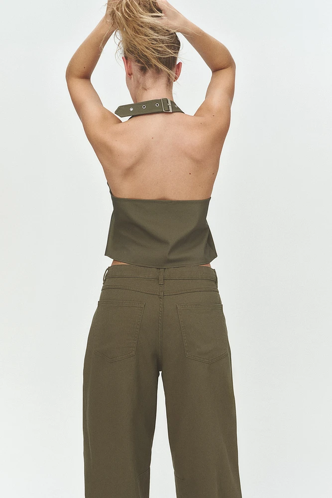 Barrel-leg twill trousers